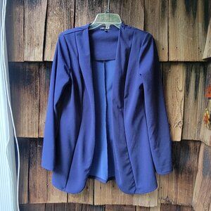 🧥Blue Solid Career Work Single Breasted Suit Collared Tailored Jacket Blazer 🌷